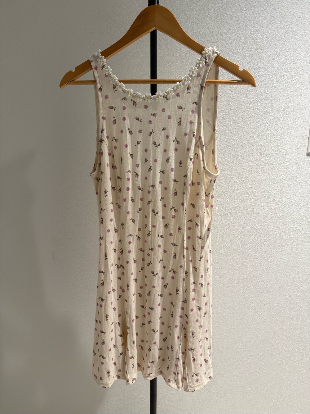 Free People Cream Floral Daisy-Trim Tank Dress